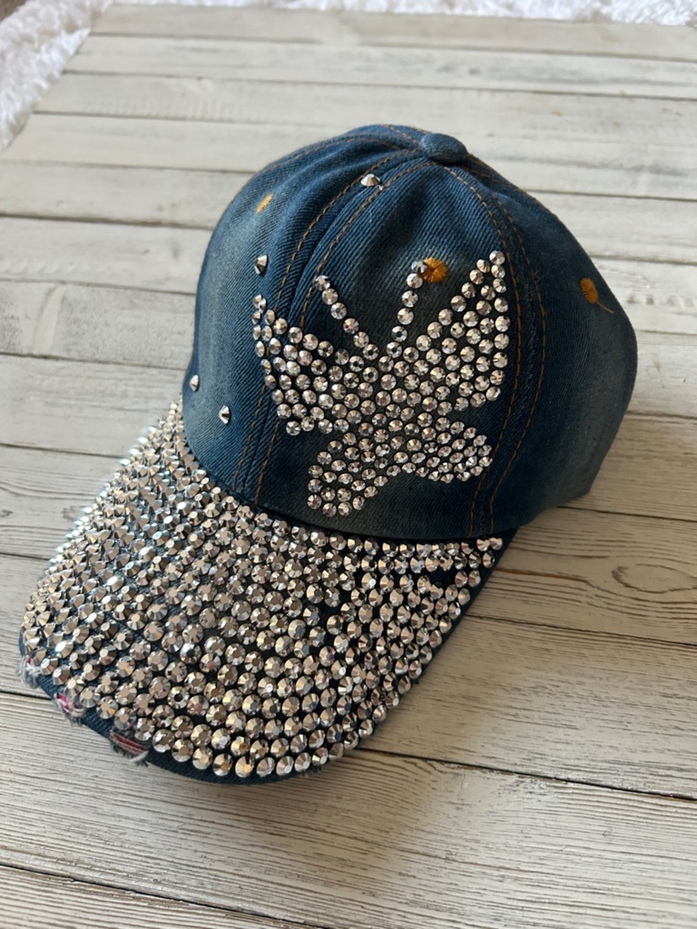 Butterfly Denim Rhinestone Baseball Hat - Picture 3 of 5